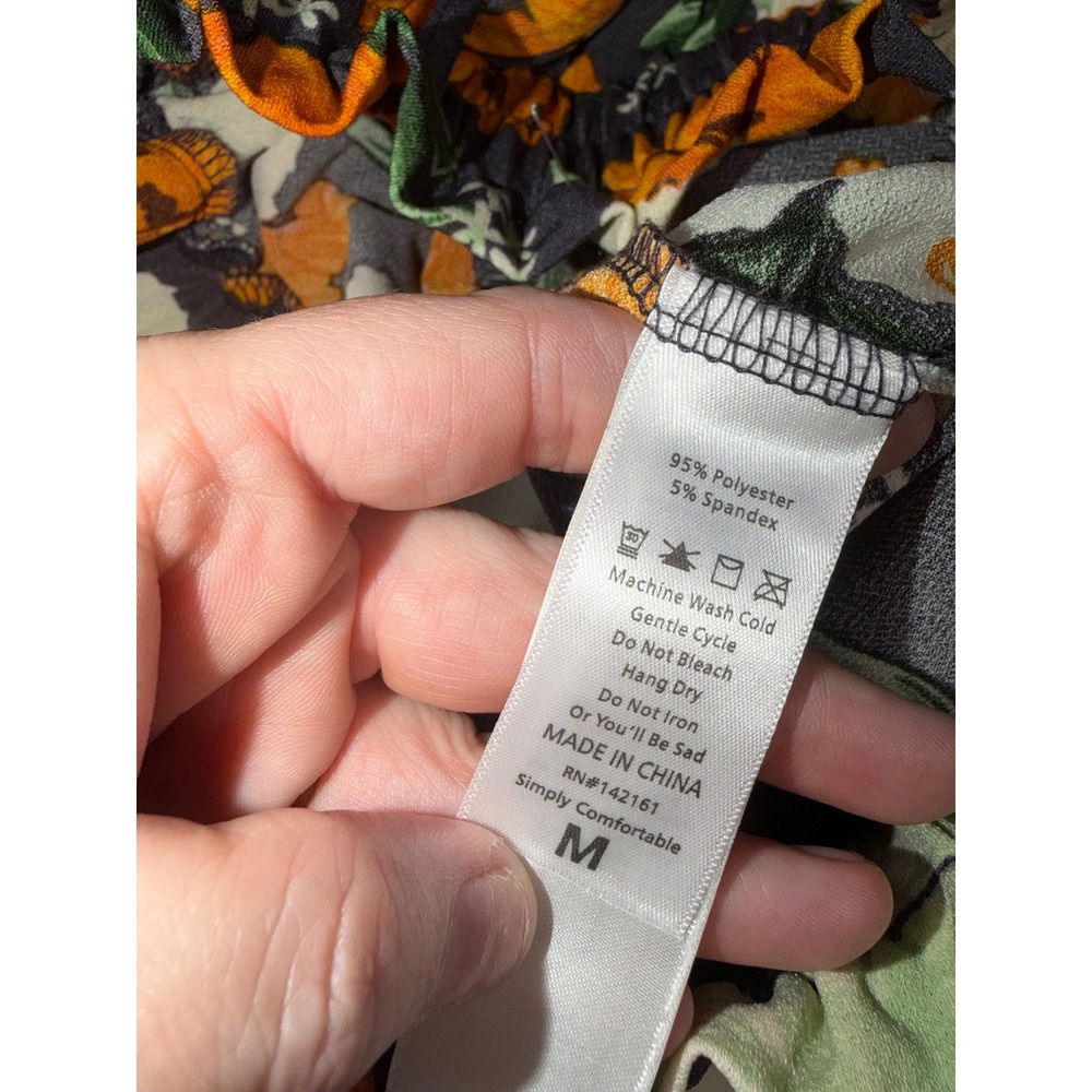 LuLaRoe Tropical Hibiscus Floral Paperbag Waist Shorts Navy Orange Medium F2 - Picture 9 of 9